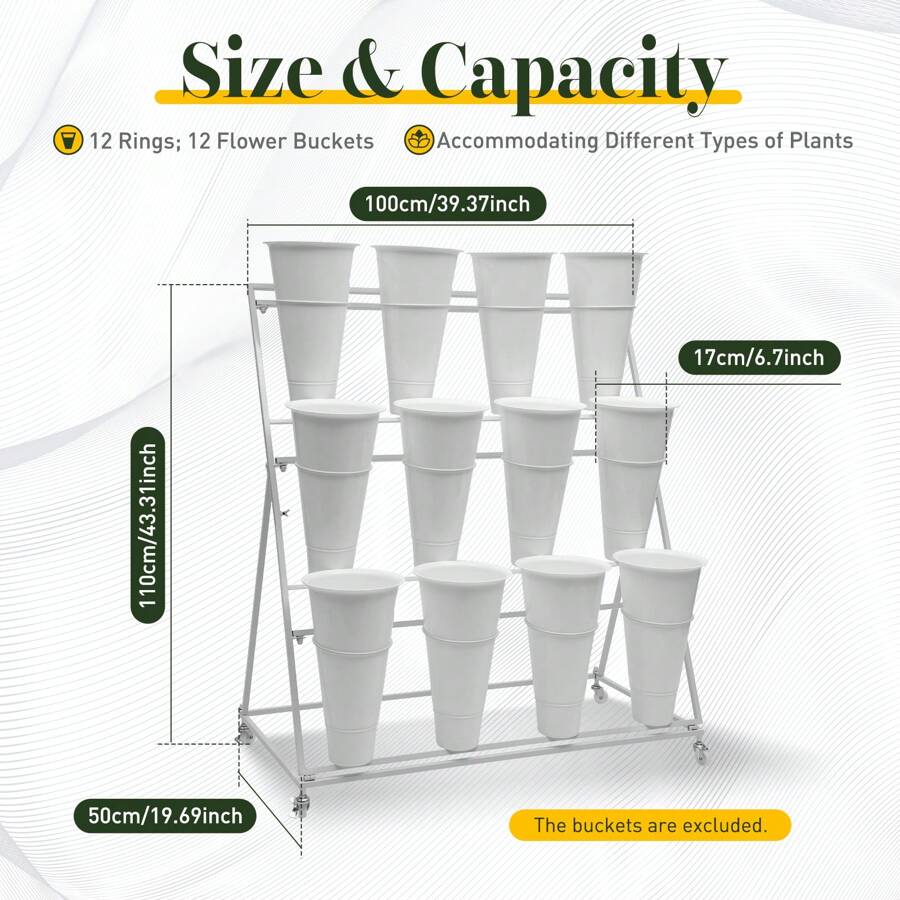 Rainaut Flower Display Stand, 3-Tier Heavy Duty Moving Plant Shelves Flower Display Stand, Allowing For The Placement Of Up To 12 Flower Buckets For Bedroom Balcony Garden Patio Multiple Plants (Flower Bucket Not Included).) - White - View 2