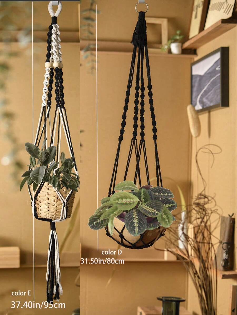 1pc Handmade Macrame Boho Home / / Office Decor, Multifunctional Plant Holder, Plant Hanger With Tassel, Plant Hanger Indoor Decor, Ceiling Plant Hanger, Modern Boho Plant Pot Holder (Pot Not Included) - Multicolor - View 6