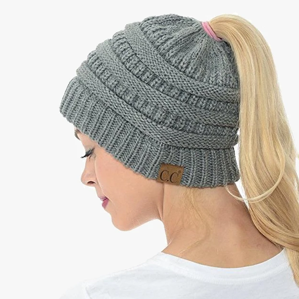 Ponytail Beanie Messy Bun Women's Beanie Solid Ribbed Hat Cap-Viral Super Shop