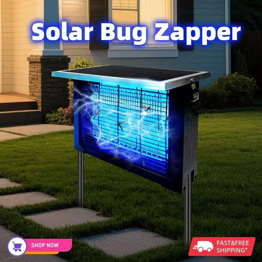 Powerful Large Solar Bug Zapper Outdoor For 2000Sq.Ft, Poartable Rechargeable Mosquito Zapper With High Powered, Cordless Solar Fly Zapper For Patio Garden Backyard RV Camping Pond Pest Control - Black - View 1