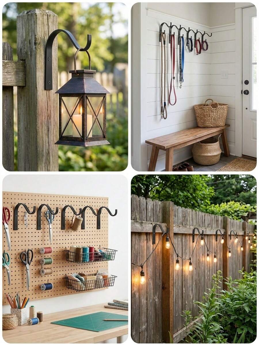 4/8pcs Black Sturdy Arched Multi-Function Iron Hooks, Rust-Resistant Plant Hooks, Can Hang Wind Chimes, Wall-Mounted Plant Stands, Large Outdoor Planters And Planting Racks, 4th Of July Decor, Gardening Tools, Outdoor Furniture, Outdoor Decor - Hook Up - View 10