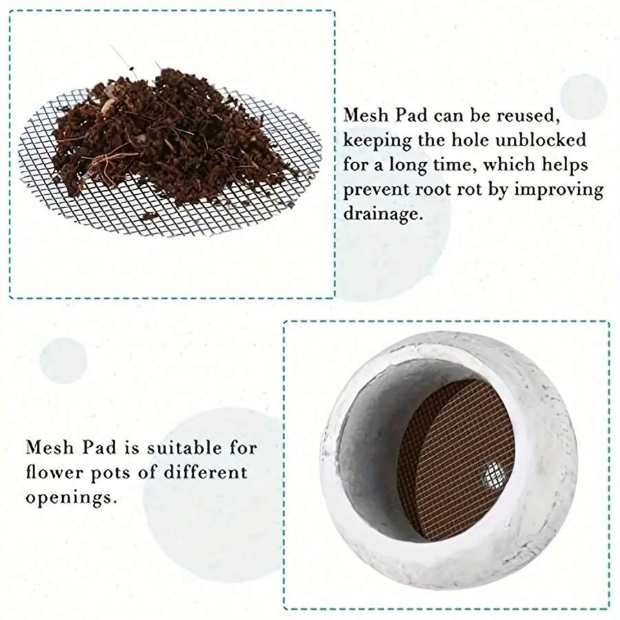 50pcs Flower Pot Hole Mesh Pad, Round Drainage Hole Screens Prevent Soil Loss Anti, Plant Drainage Screens Gasket, Bonsai Pot Bottom Grid Mat Mesh, Gardening Supplies - Black - View 8