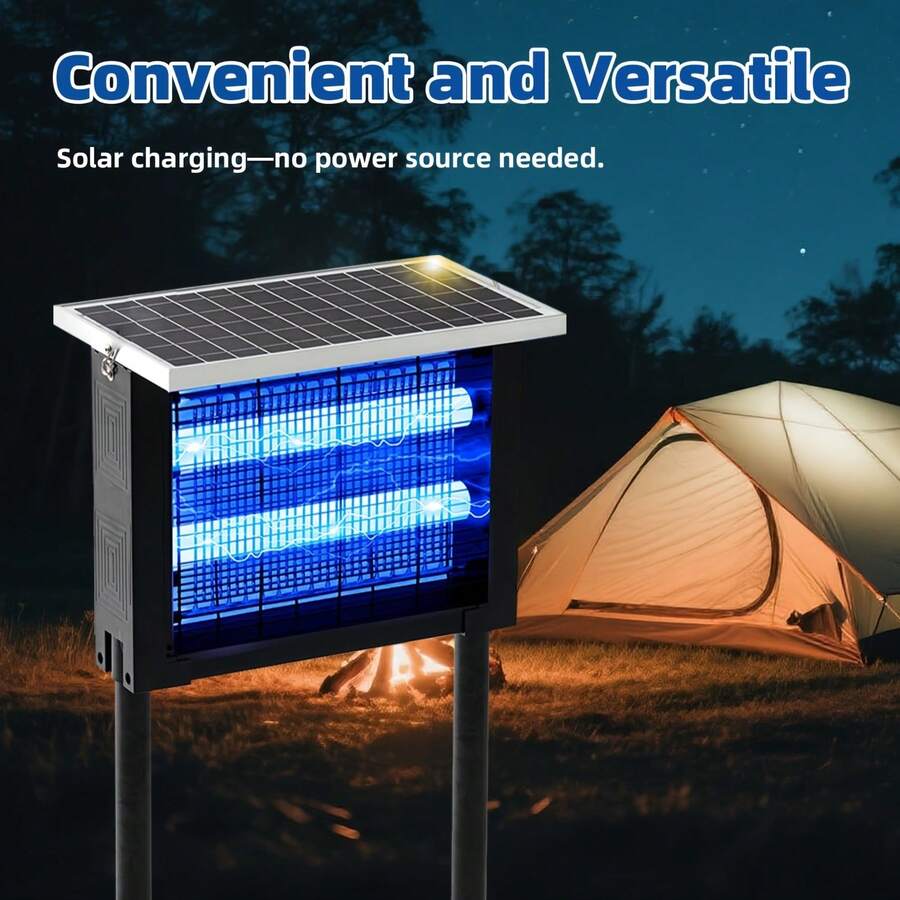 Powerful Large Solar Bug Zapper Outdoor For 2000Sq.Ft, Poartable Rechargeable Mosquito Zapper With High Powered, Cordless Solar Fly Zapper For Patio Garden Backyard RV Camping Pond Pest Control - Black - View 4