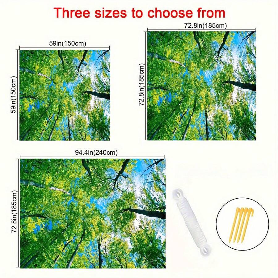 1pc Large Green Canopy Tarp - Outdoor Sun Shade Tent With Tree Branch & Leaf Pattern, All Season Use For Camping, Beach, Garden, Patio, Picnic, Gazebo, Awning - A - View 11