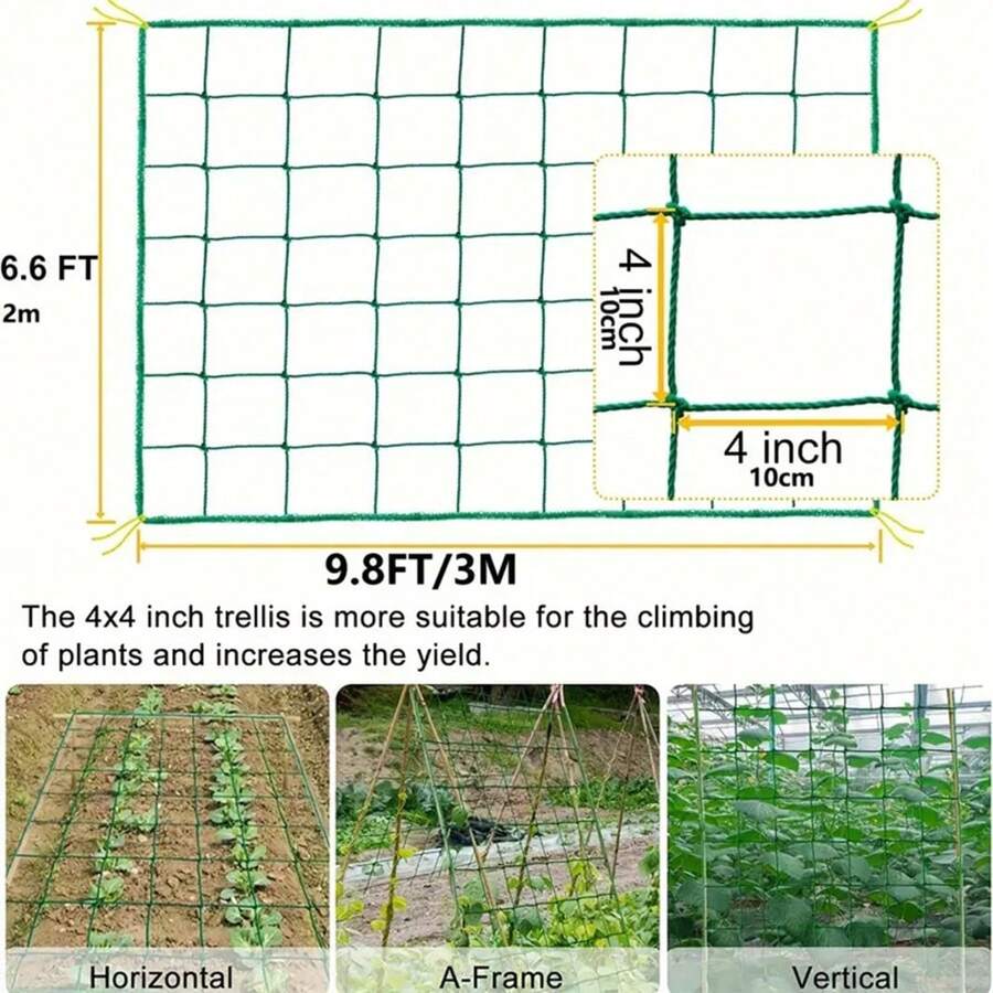 1pc Plant Climbing Net Green Square Grid Cucumber Hanging Mesh Trellis Frame With Daisy Flowers, Wind-Resistant And Anti-Collapse Net For Garden - Green - View 8