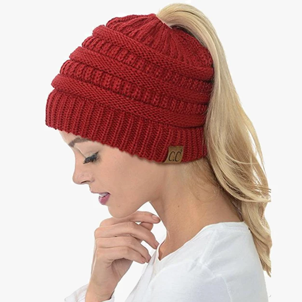 Ponytail Beanie Messy Bun Women's Beanie Solid Ribbed Hat Cap-Viral Super Shop