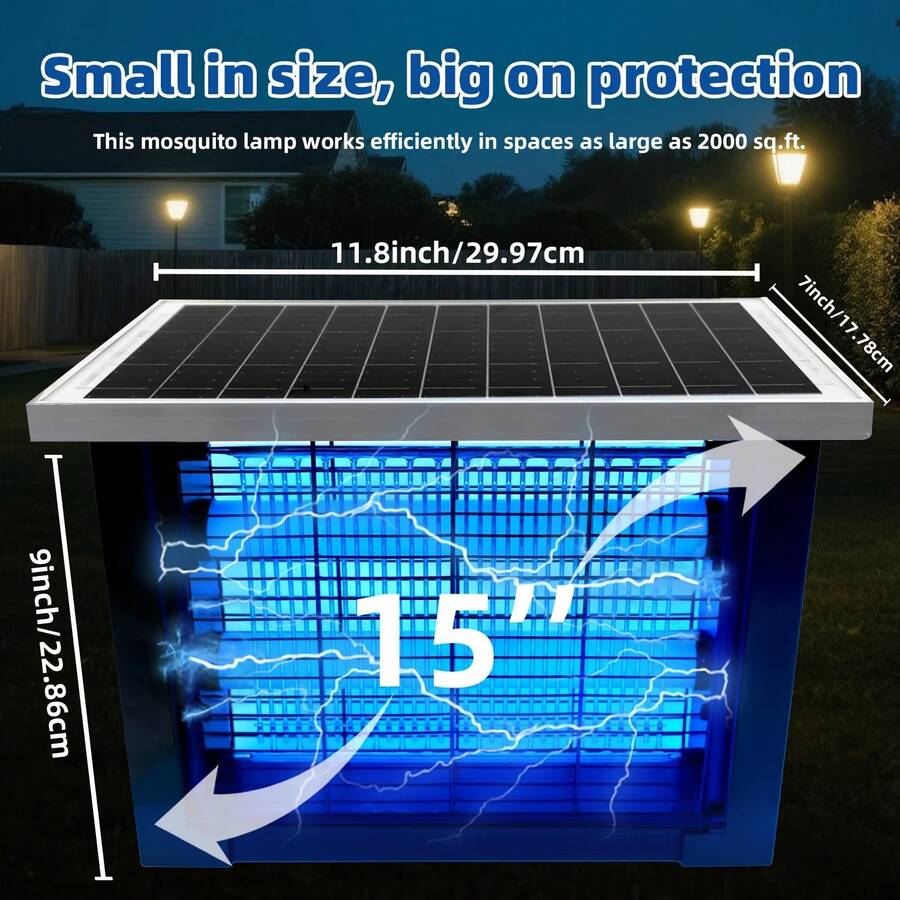 Powerful Large Solar Bug Zapper Outdoor For 2000Sq.Ft, Poartable Rechargeable Mosquito Zapper With High Powered, Cordless Solar Fly Zapper For Patio Garden Backyard RV Camping Pond Pest Control - Black - View 2
