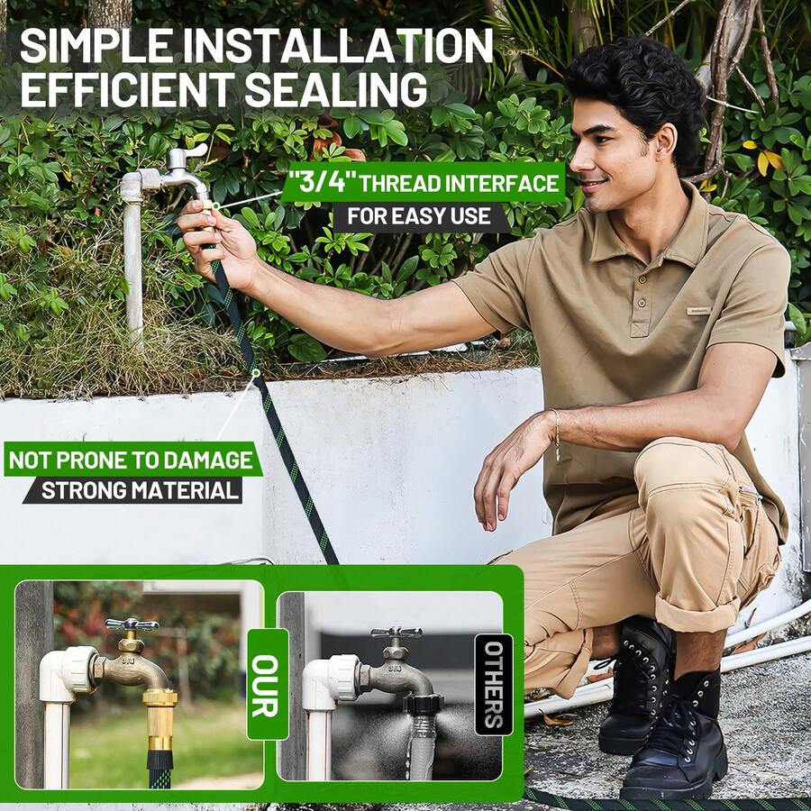 LOVFEN 25/50/75/100FT Braided Garden Hose Set With 10-Function Adjustable Spray Nozzle, Lightweight Flexible Water Hose For Outdoor Garden Irrigation, Patio & Car Cleaning. - Green - View 2