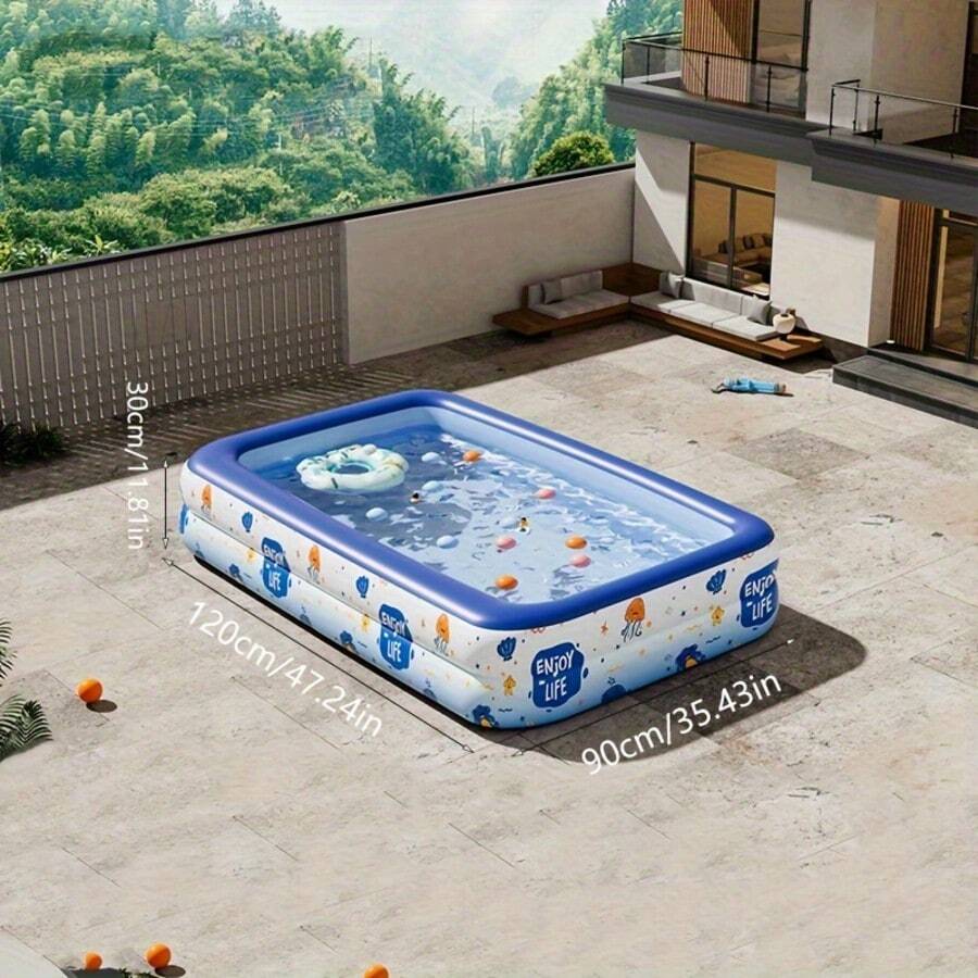 1pc Large Inflatable Swimming Pool, Ocean Design, Cute & Durable PVC Material, Foldable & Portable, Suitable For Family Garden Parties And Backyard Entertainment, 3-Layer Rectangular Pool With Multiple Accessories, Patio Decor Pool - Multicolor - View 8