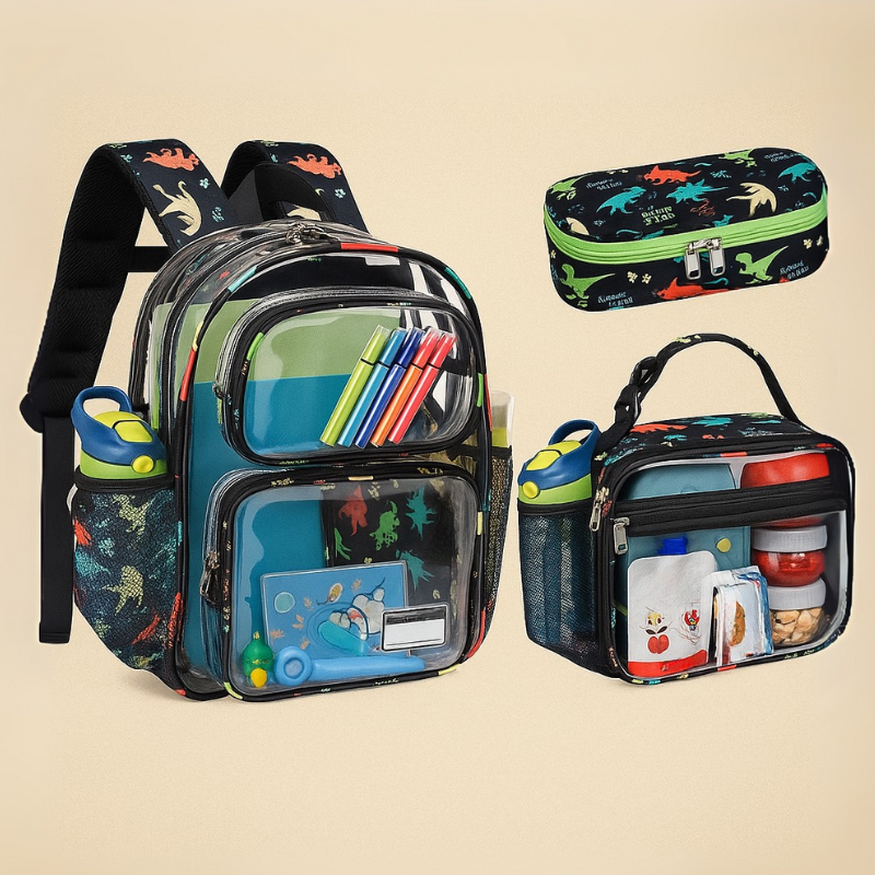 Kids Clear Backpack Lunch Bag and Pencil Case Set