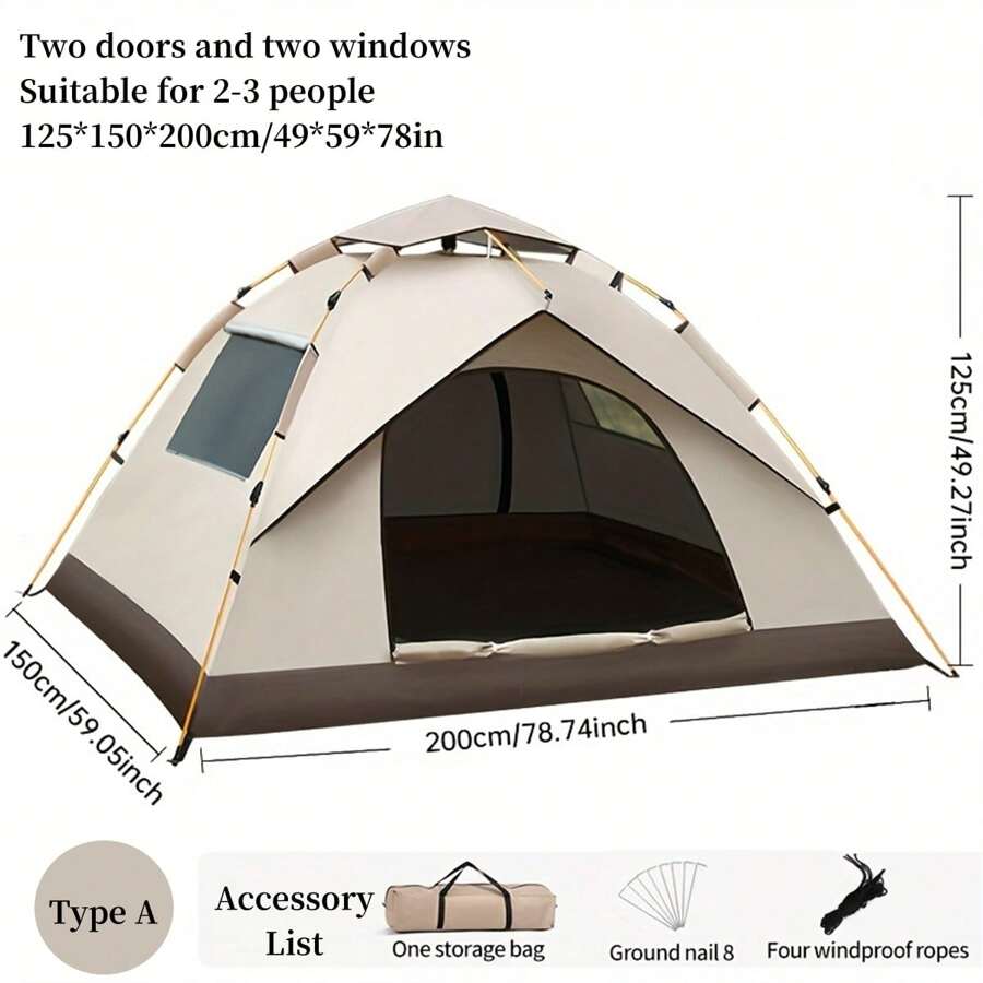 [Automatic Pop-Up Tent] 2-4 Multi Person Outdoor Tent Automatic Pop-Up Tent - Square, Waterproof, Oxford Cloth, Glass Fiber Frame - Portable For Camping, Fishing, Hiking, Mountaineering, Hunting - Beige - View 8
