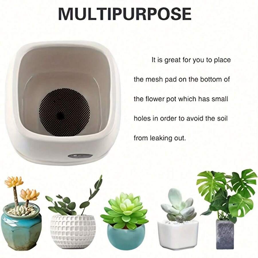 50pcs Flower Pot Hole Mesh Pad, Round Drainage Hole Screens Prevent Soil Loss Anti, Plant Drainage Screens Gasket, Bonsai Pot Bottom Grid Mat Mesh, Gardening Supplies - Black - View 3