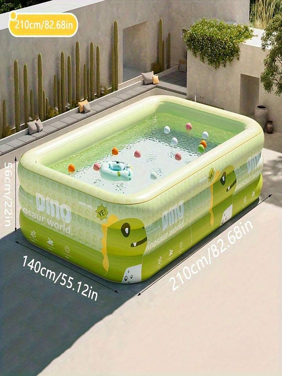 Large Inflatable Swimming Pool, Ocean Design, Cute & Durable PVC Material, Foldable & Portable, Suitable For Family Garden Parties And Backyard Entertainment, Patio Decor Pool, Colorful - Dragon Cub Green Pool - View 6
