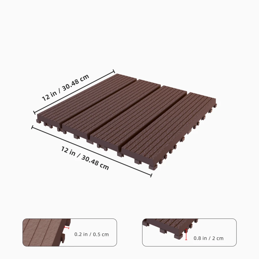44 Pack Patio Deck Tiles, 12" X 12" Square Waterproof Outdoor All Weather Use, Plastic Interlocking Deck Tiles, Poolside Balcony Backyard Patio Floor Tiles - Brown-2(44 Pack) - View 7