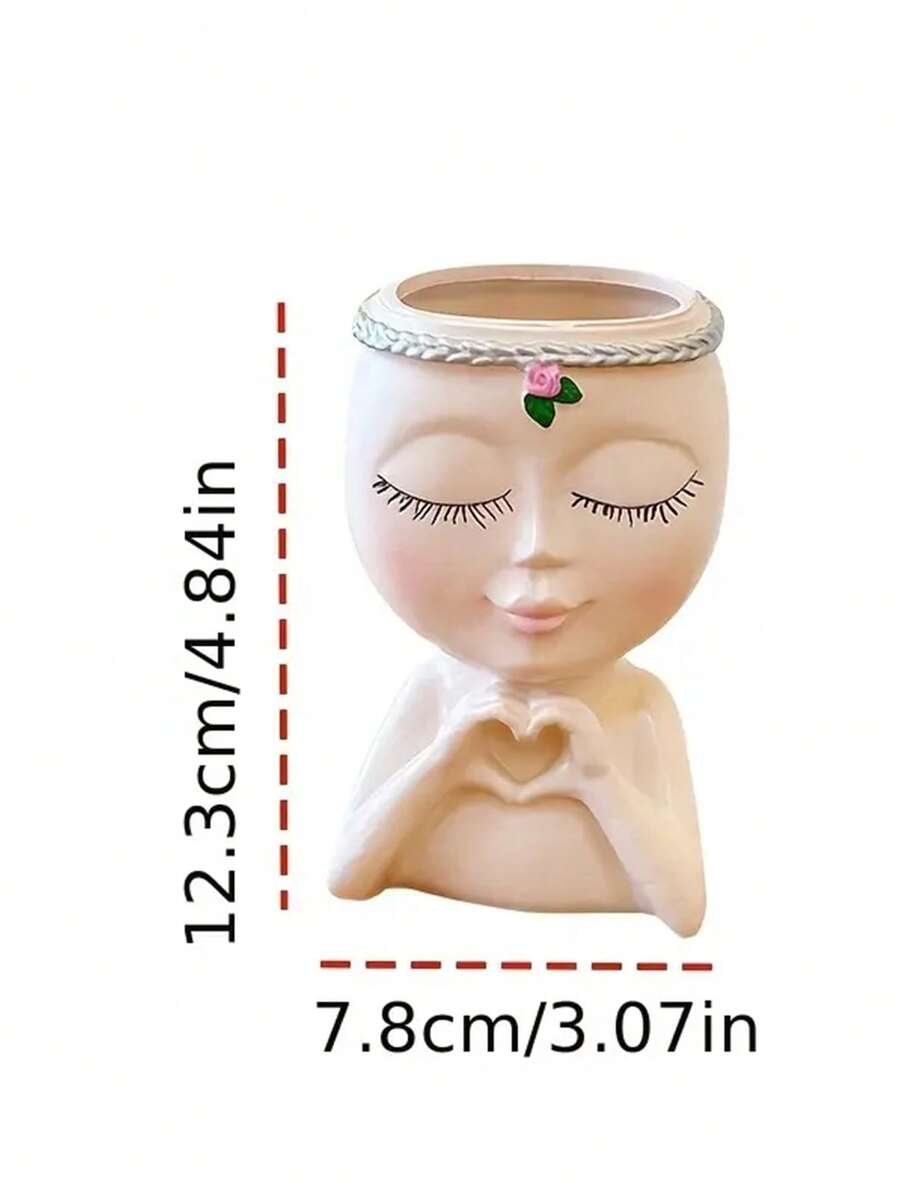 1pc Elegant Minimalist Creative Resin Human Face Vase, Suitable For Planting, Ideal For Outdoor Garden Or Indoor Decor And Plant Storage - Multicolor - View 8