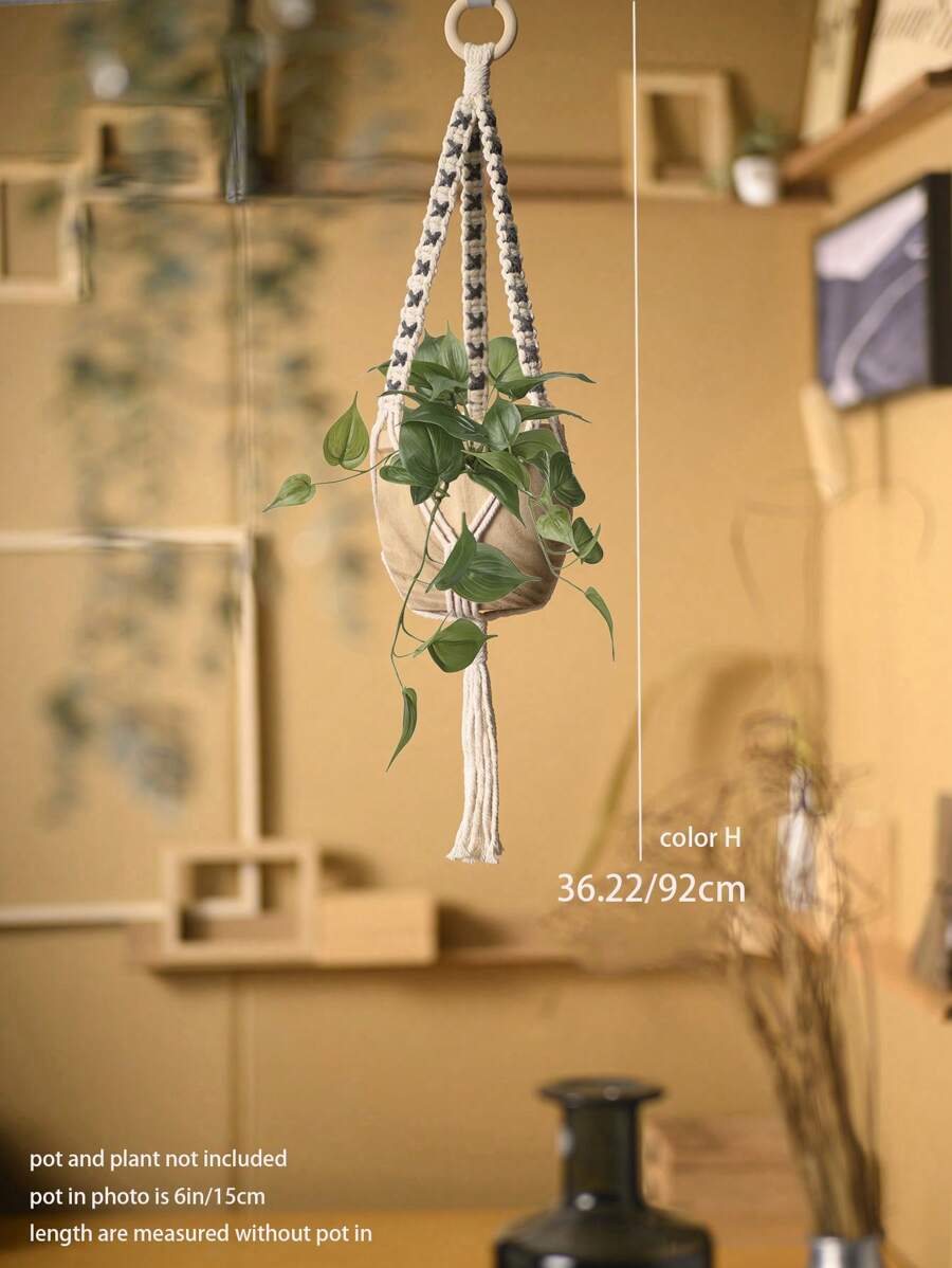 1pc Handmade Macrame Boho Home / / Office Decor, Multifunctional Plant Holder, Plant Hanger With Tassel, Plant Hanger Indoor Decor, Ceiling Plant Hanger, Modern Boho Plant Pot Holder (Pot Not Included) - Multicolor - View 9
