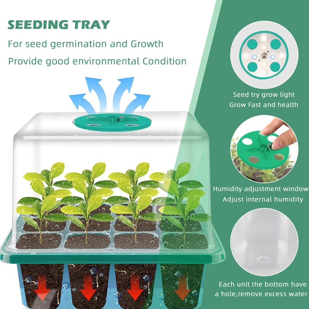 Household Nursery Plant Seed Starter Tray With Grow Light