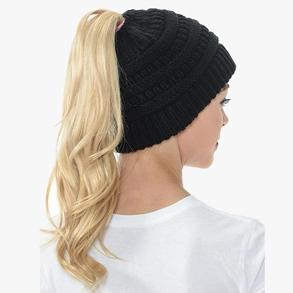 Ponytail Beanie Messy Bun Women's Beanie Solid Ribbed Hat Cap-Viral Super Shop