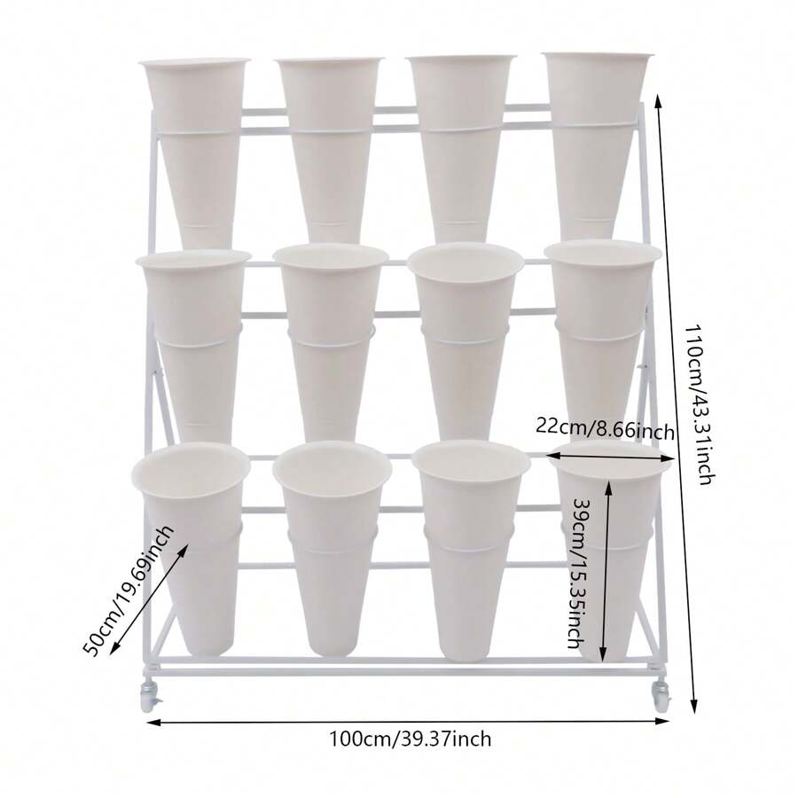 Three-Layers Flower Display Stand With 12 Buckets - White - View 2