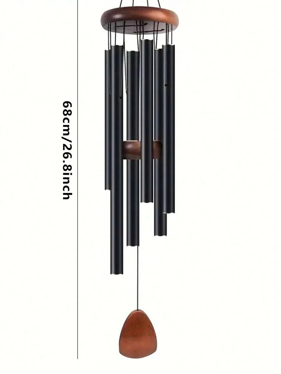 1pc Classic Black Aluminum Tube Wind Chime Pendant With 6 Metal Tubes, Suitable For Patio/Balcony/Entryway/Garden Decoration For Anniversary/Birthday/Thanksgiving/Mother's Day Gift - Black - View 2