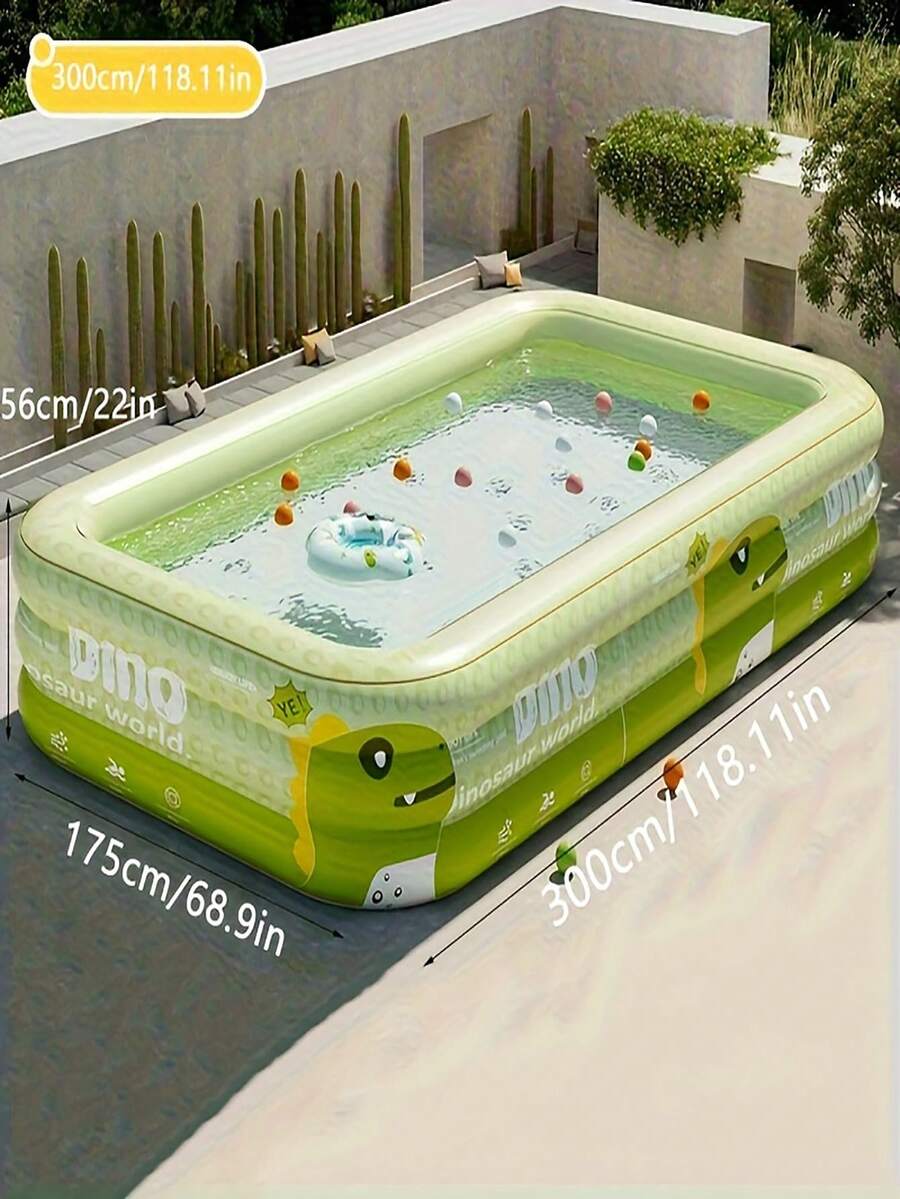 Large Inflatable Swimming Pool, Ocean Design, Cute & Durable PVC Material, Foldable & Portable, Suitable For Family Garden Parties And Backyard Entertainment, Patio Decor Pool, Colorful - Dragon Cub Green Pool - View 8