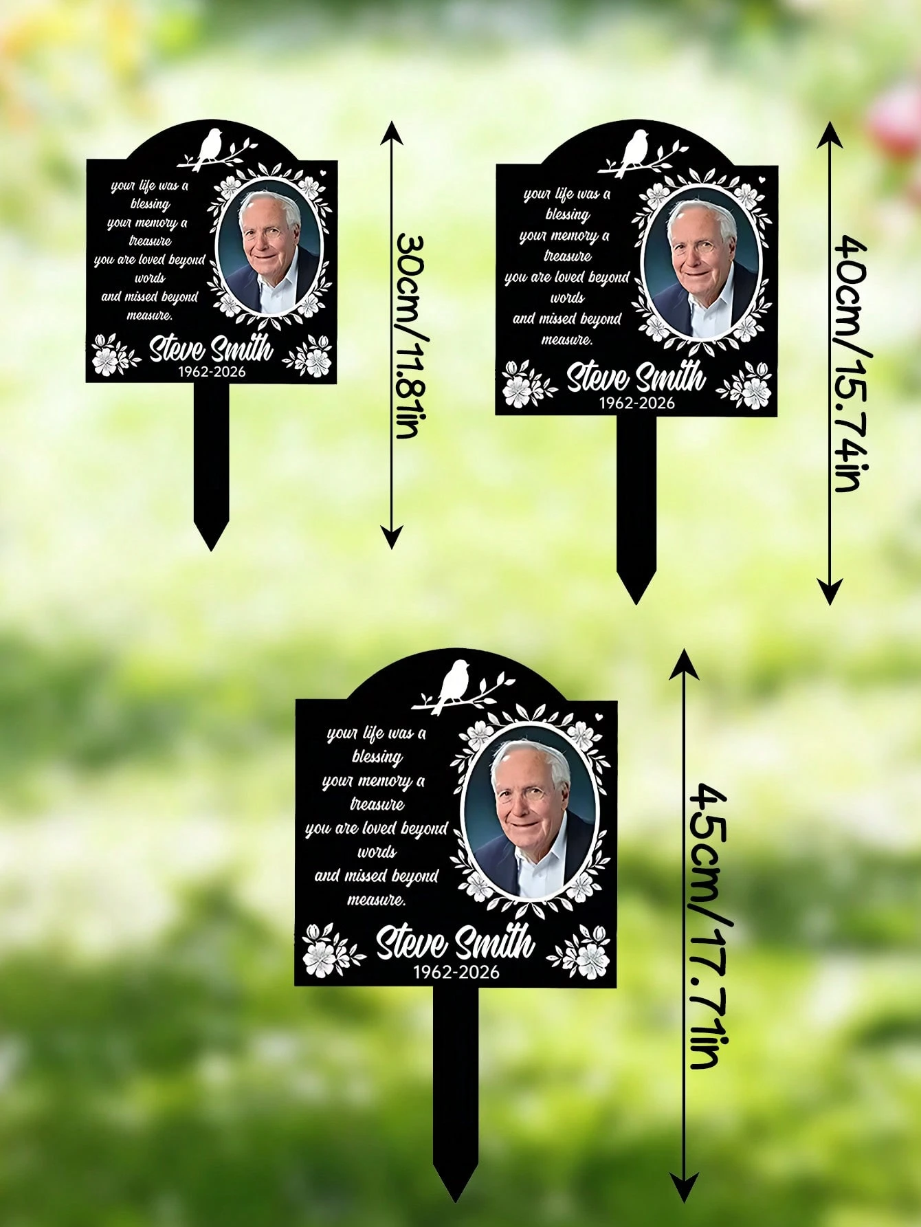 1pc Customized Photo & Text Floral Memorial Plaque, Personalized Remembrance Plaque With Poem & Floral Border, Grave Decoration Marker, Relative Memorial Plaque,Garden Decor - Multicolor - View 7