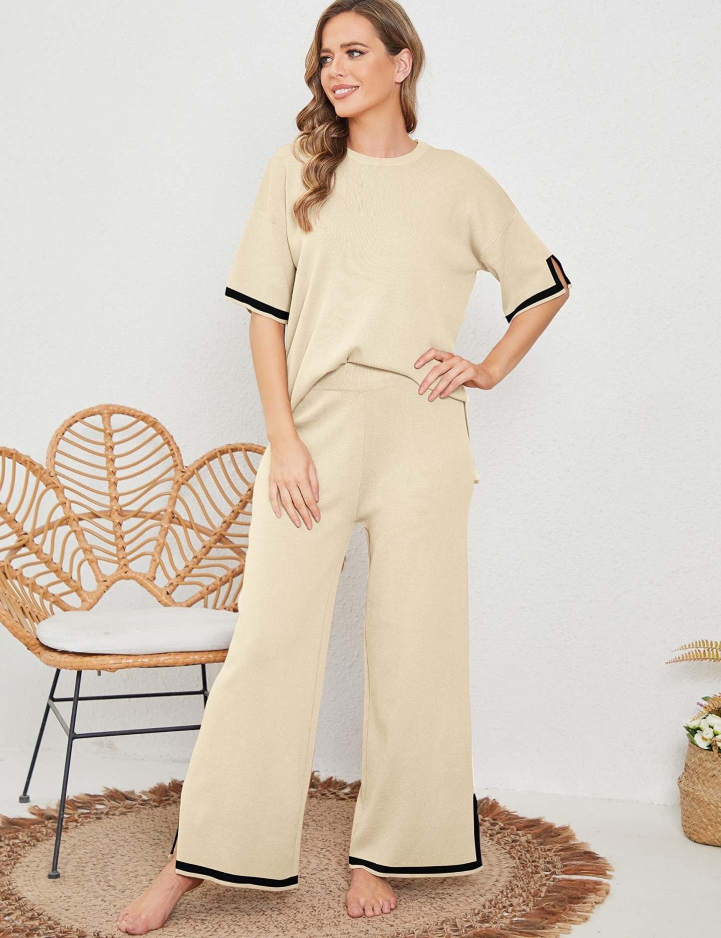 Classy Elastic Knit Lounge Set-Viral Super Shop