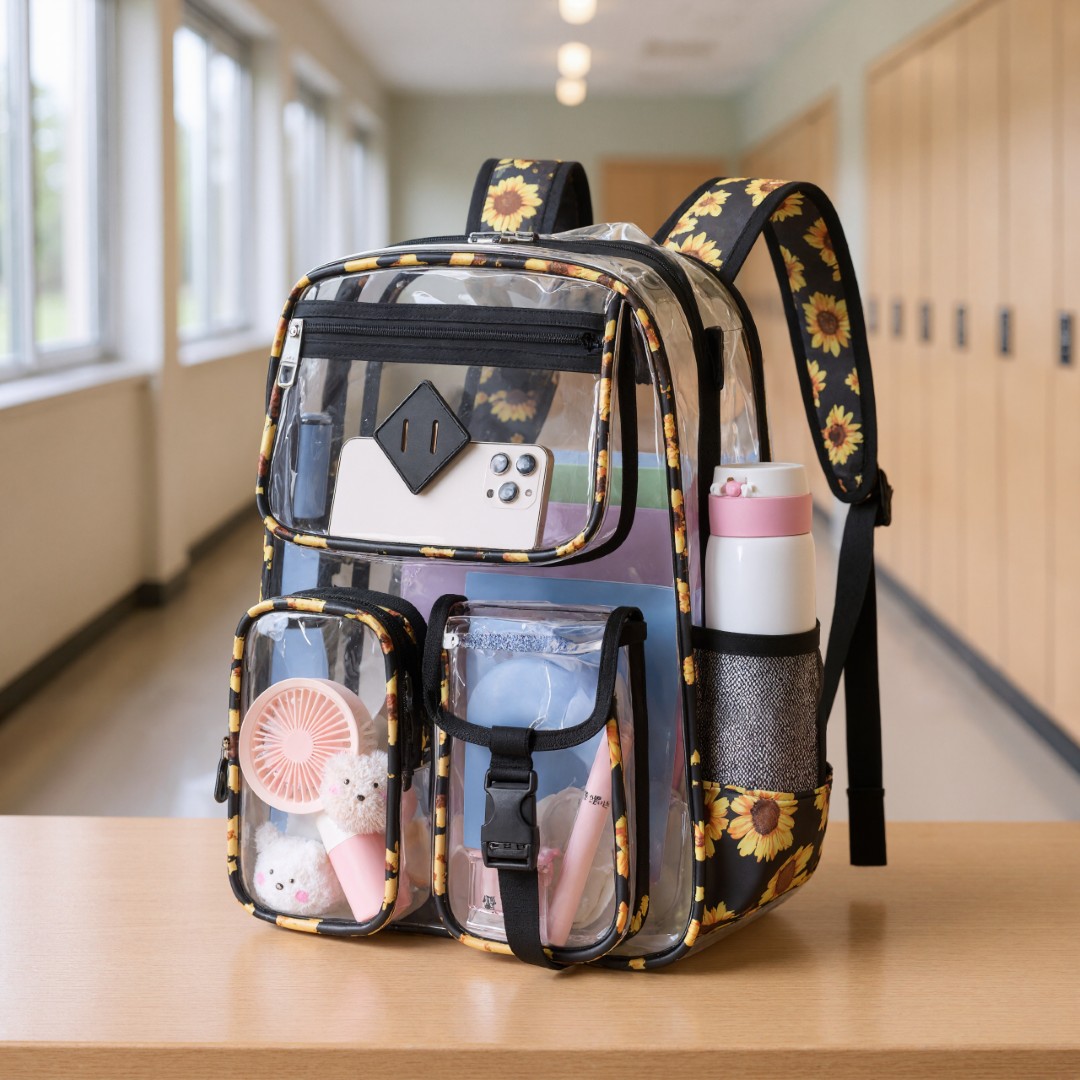 Clear Backpack for School,Heavy Duty PVC Transparent Bookbag for Girls Stadium Approved See Through Backpack