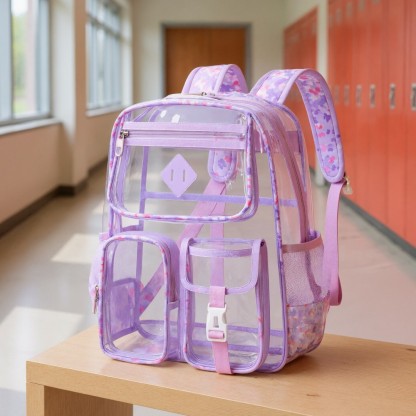 Clear Backpack for School,Heavy Duty PVC Transparent Bookbag for Girls Stadium Approved See Through Backpack