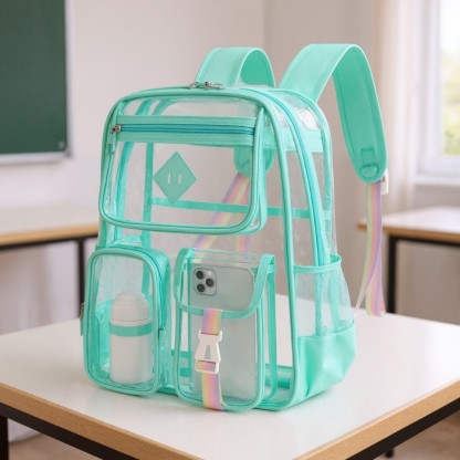 Clear Backpack for School,Heavy Duty PVC Transparent Bookbag for Girls Stadium Approved See Through Backpack