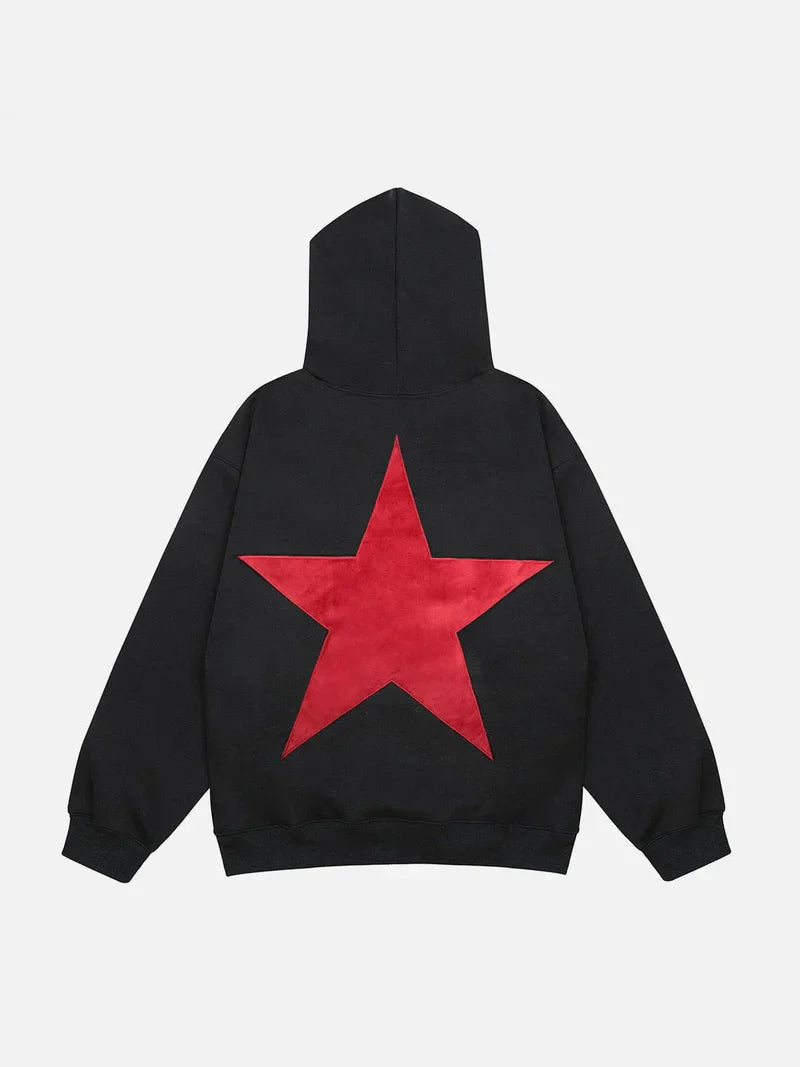 Double Star Print Comfy Hoodie-Viral Super Shop