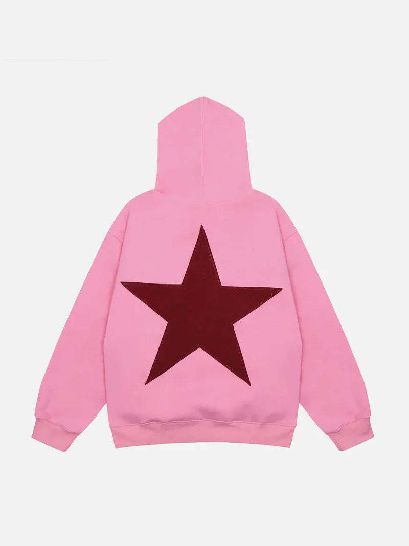 Double Star Print Comfy Hoodie-Viral Super Shop