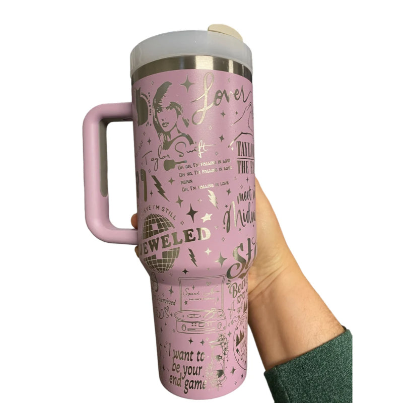 40oz T S Album Themed Engraved Tumbler With Handle-Viral Super Shop