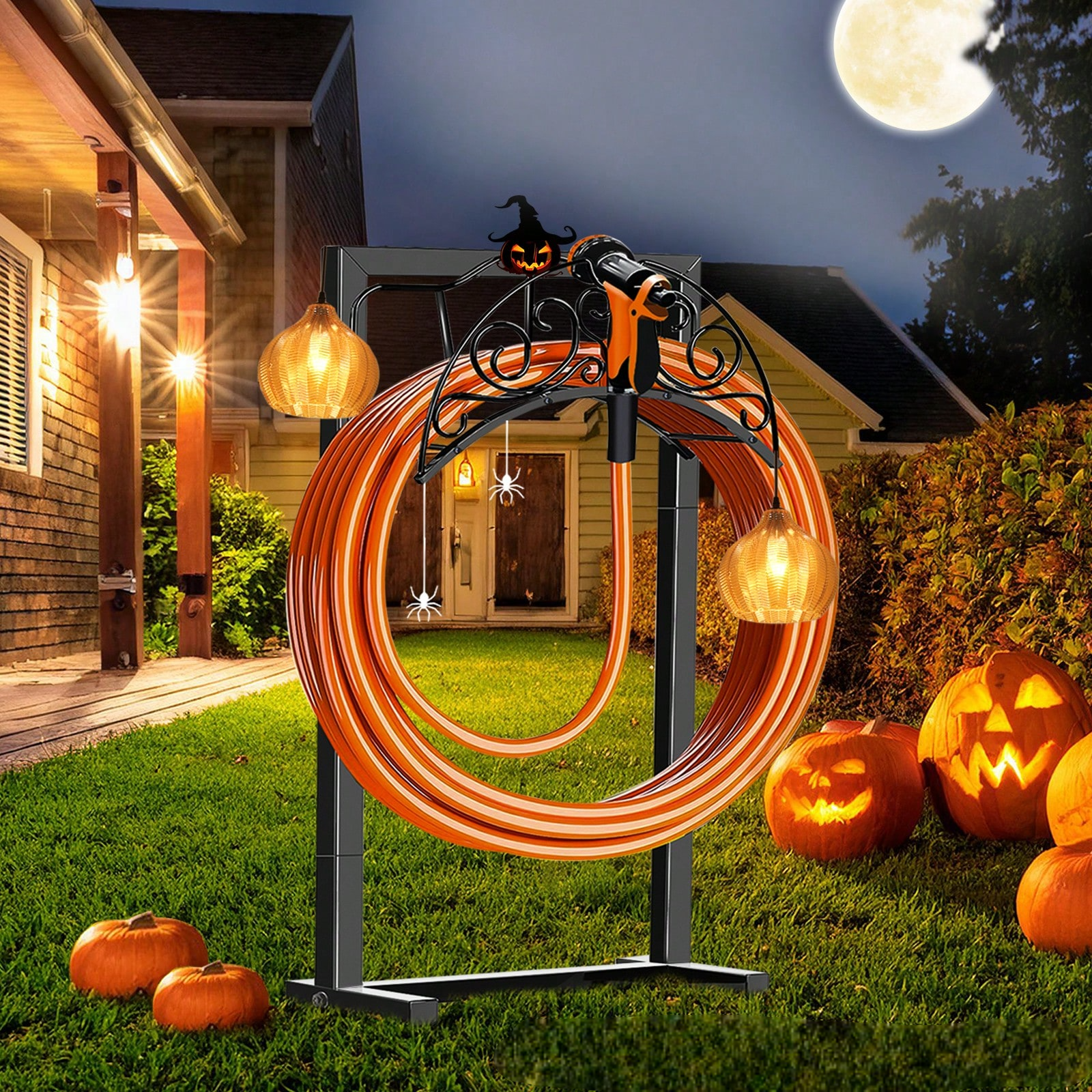 Garden Hose Holder With Stable Base And Tool Hooks