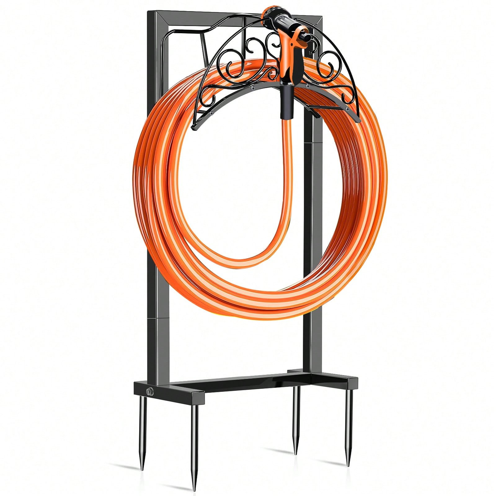 Garden Hose Holder With Stable Base And Tool Hooks