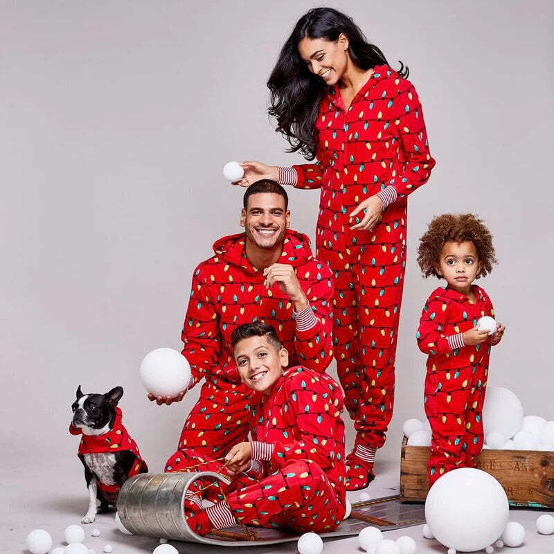 Festive Light Bulbs Family Pajama Jumpsuits-Viral Super Shop