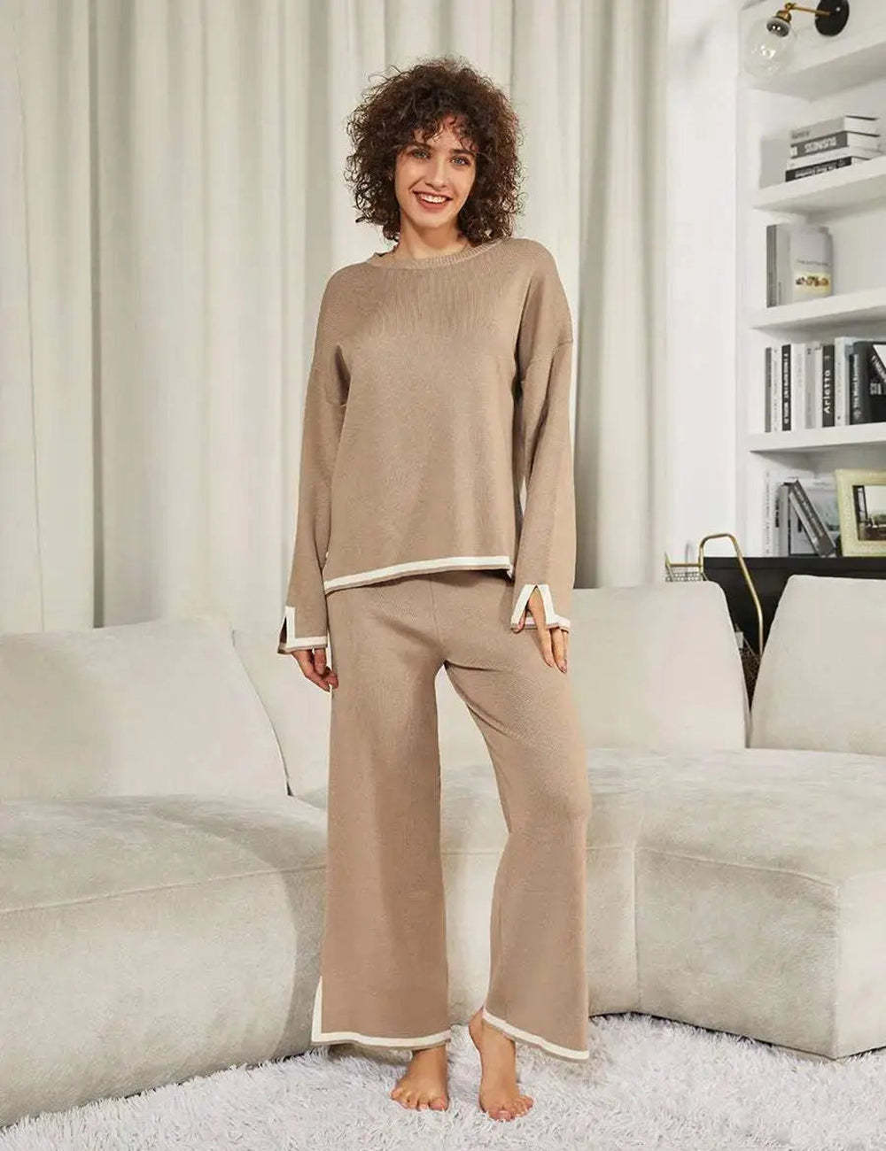 Classy Elastic Knit Lounge Set-Viral Super Shop