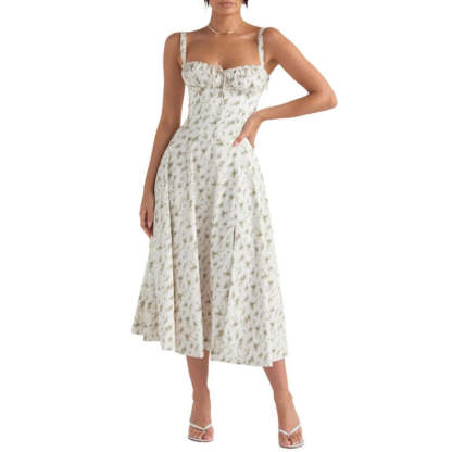 Printed Sundress With Lace Up Back-Viral Super Shop