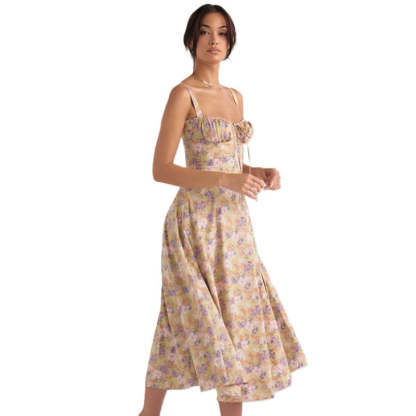 Printed Sundress With Lace Up Back-Viral Super Shop