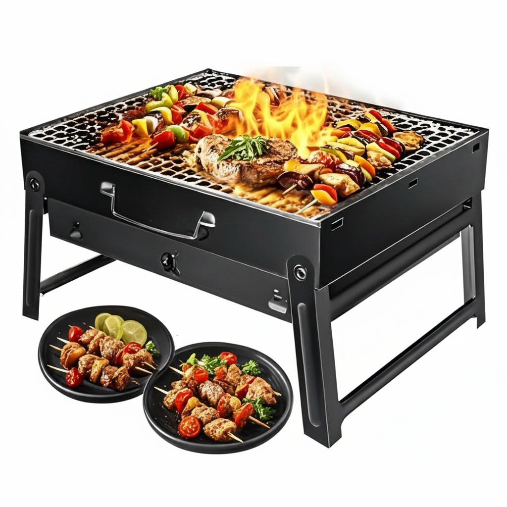 Folding Portable Charcoal Grill, Smoker Stainless Steel BBQ Grill 17.5''*11.5", Small Desk Tabletop Outdoor