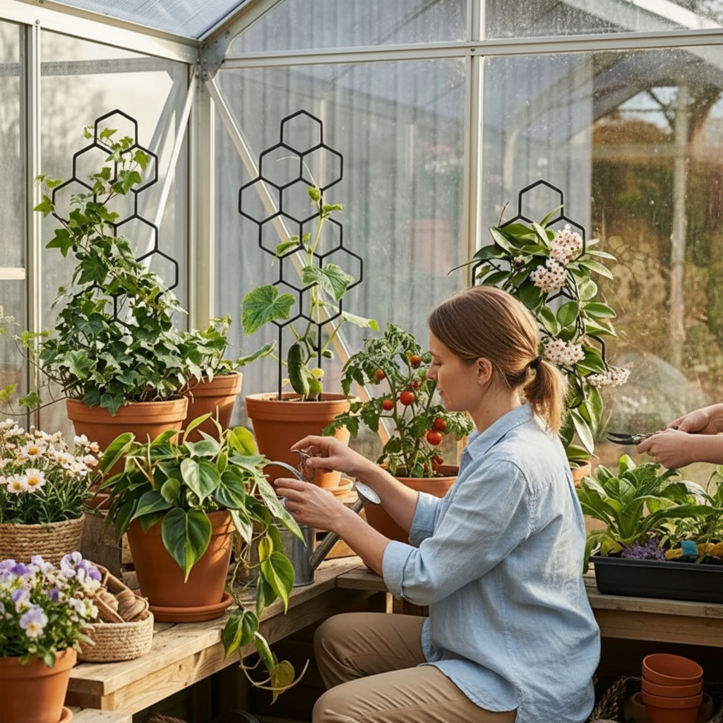 Two Piece Honeycomb Plant Trellis Rust Resistant Plastic Stakes