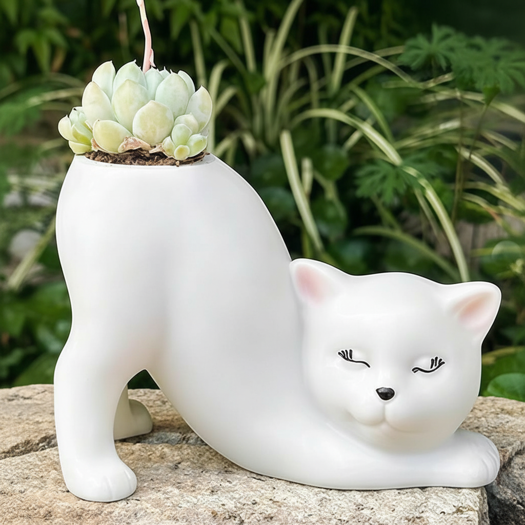 1pc Cute Cartoon Plastic Animal Cat Tail Planter
