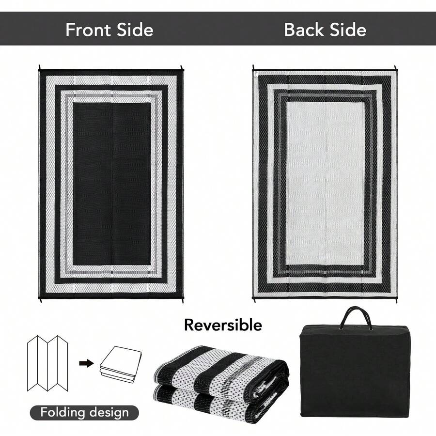 Studyset Waterproof Outdoor Rug 5x8 Ft,Outdoor Rug For Patio Plastic Straw Rug Camping Area Rug Reversible Portable Rugs For Outside RV Porch Balcony Patios Camping Picnic Outdoor Area Rugs Bordered - Black and White - View 6