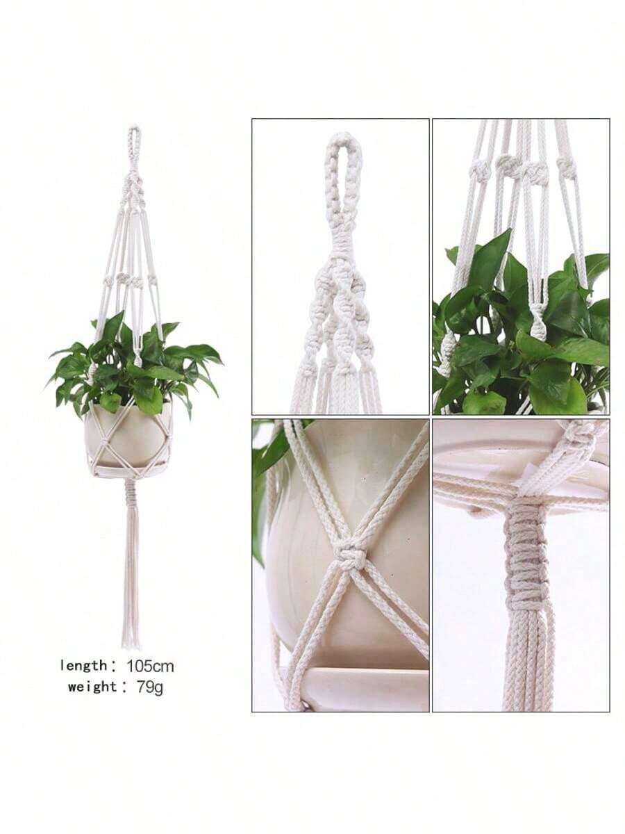 2pcs Handmade Boho Style Woven Plant Hanging Basket - 3-Tier Suspended Planter Set With Wooden Beads, Adjustable Length, Suitable For Indoor/Outdoor Use, Lightweight Planter Holder For Balcony, Fence And Patio Decor, Great For Succulents, Pothos And Air Plants, Essential For Apartment Gardening, Perfect For Spring Home Refresh, Mother's Day Garden Gift, Housewarming Plant Decor, Ideal For Urban Jungle Enthusiasts, Fits Various Pot Sizes - Multicolor - View 12