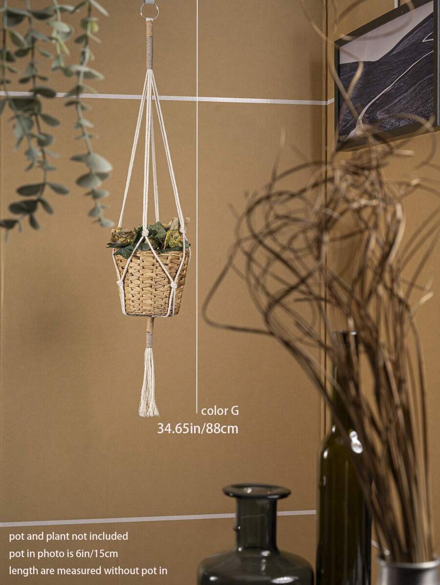 1pc Handmade Macrame Plant Holder, Plant Hanger With Tassel, Plant Hanger Indoor Decor, Ceiling Plant Hanger, Modern Boho Plant Pot Holder (Pot Not Included) - Multicolor - View 11