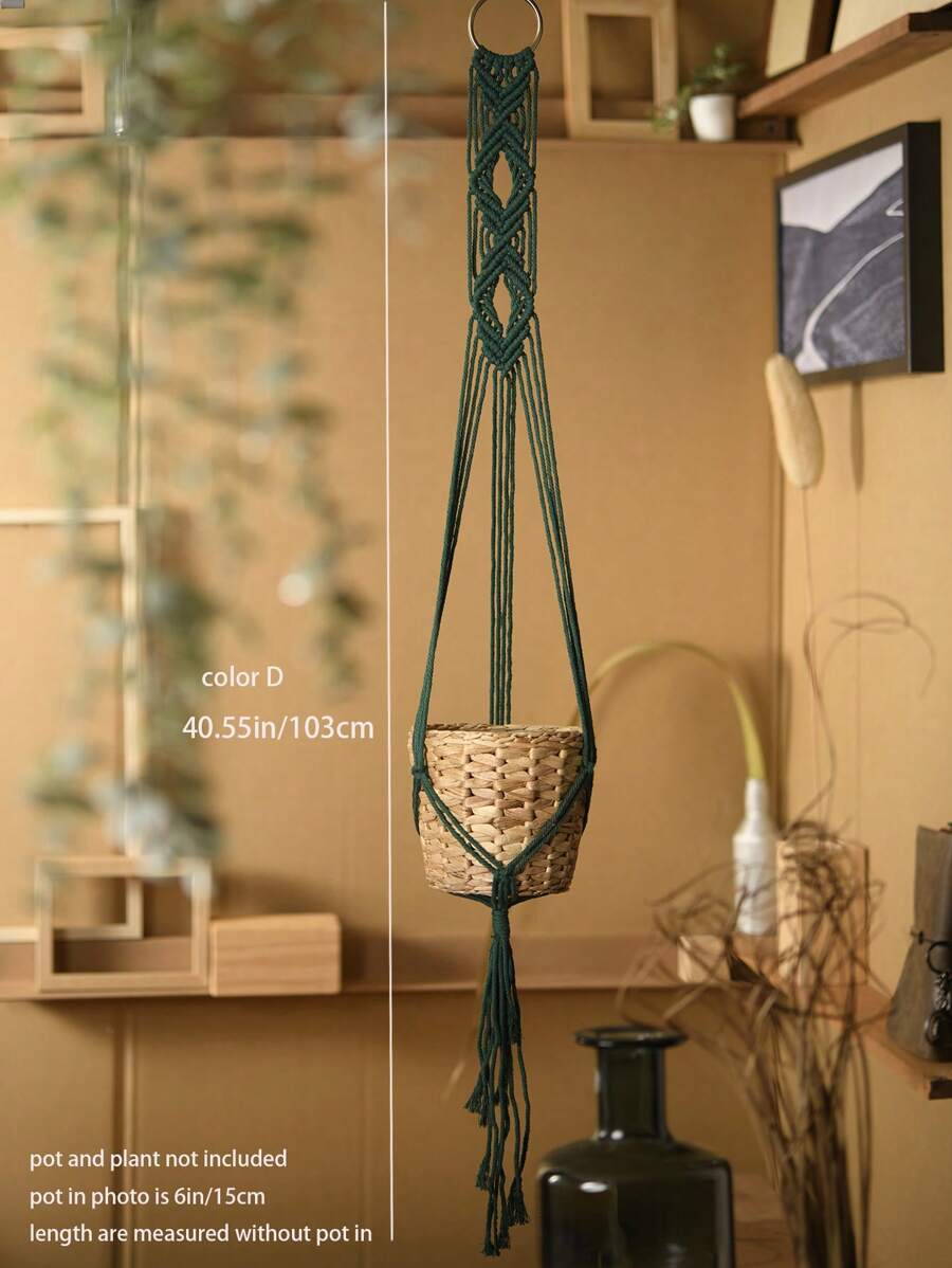 1pc Handmade Macrame Plant Holder, Plant Hanger With Tassel, Plant Hanger Indoor Decor, Ceiling Plant Hanger, Modern Boho Plant Pot Holder (Pot Not Included) - Multicolor - View 8