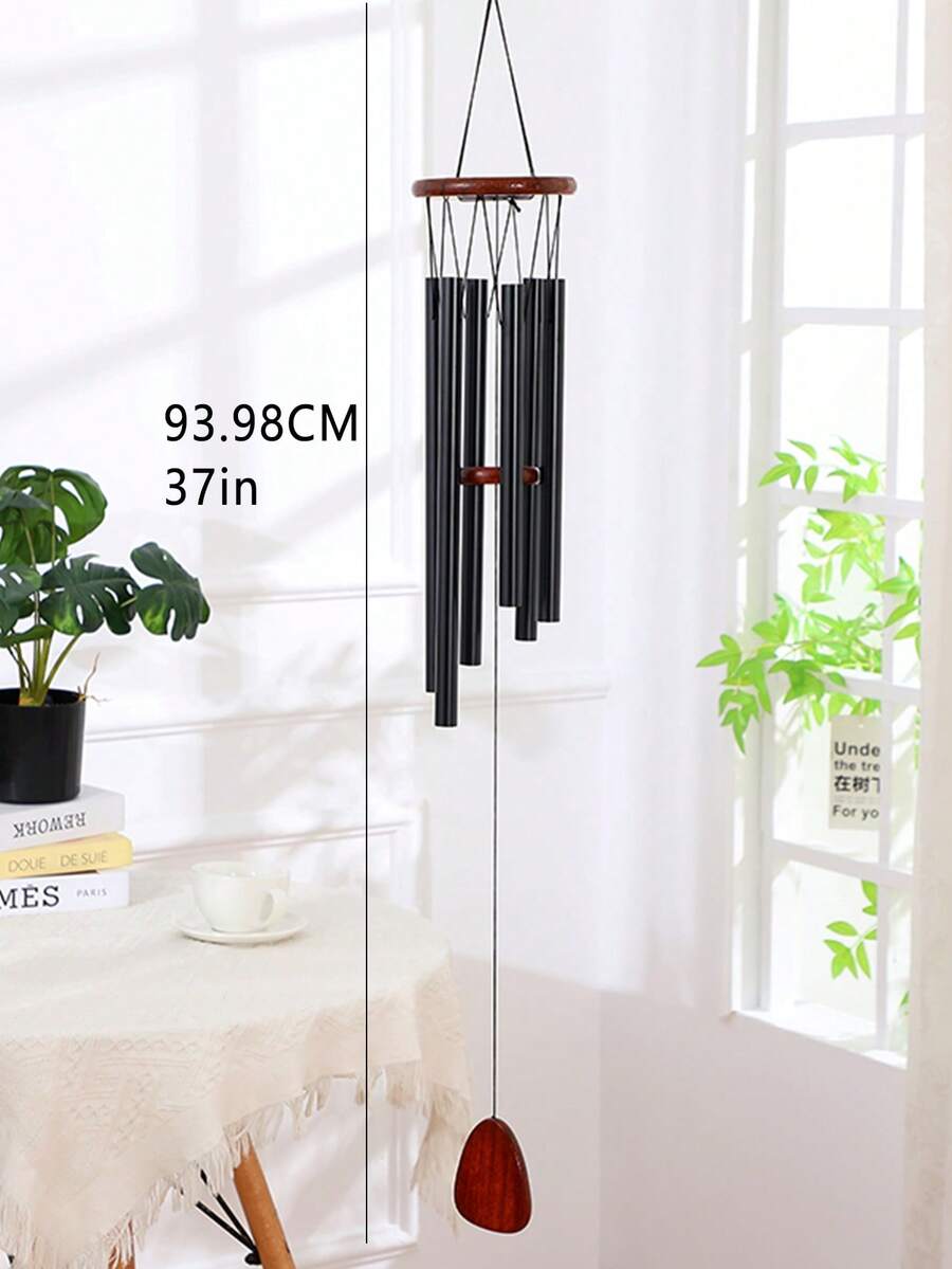 1pc Extra Large Black Aluminum Wind Chime With 6 Metal Tubes, Classic Design For Anniversary, Birthday, Thanksgiving, Mother's Day Gift, Suitable For Patio, Balcony, Entryway, Garden Decor - Black - View 2