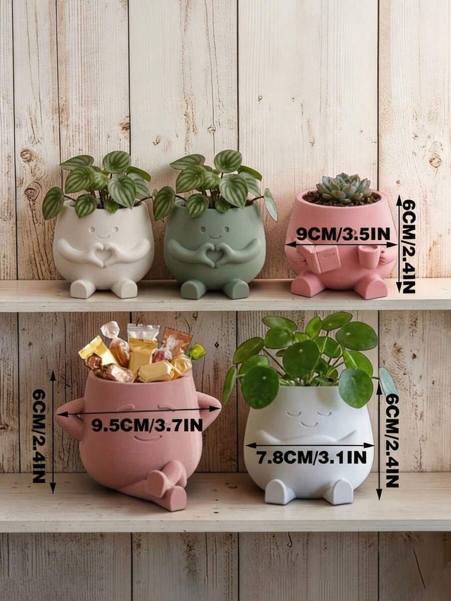 1pc Mini Succulent Planter For Office Desk, Perfect Container For Planting Herbs Or Succulents, Ideal Gardening Gift And Home Decor, Plastic Material - Multiple Styles - View 3