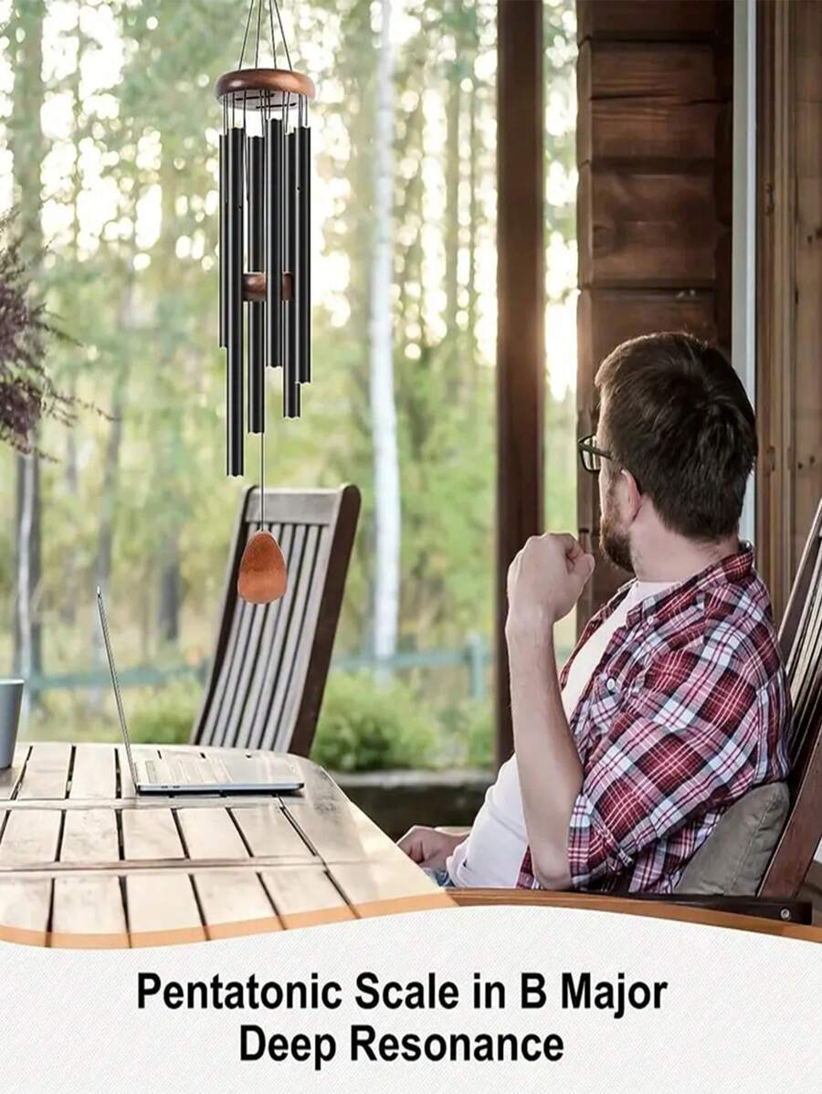 1pc Classic Black Aluminum Tube Wind Chime Pendant With 6 Metal Tubes, Suitable For Patio/Balcony/Entryway/Garden Decoration For Anniversary/Birthday/Thanksgiving/Mother's Day Gift - Black - View 6