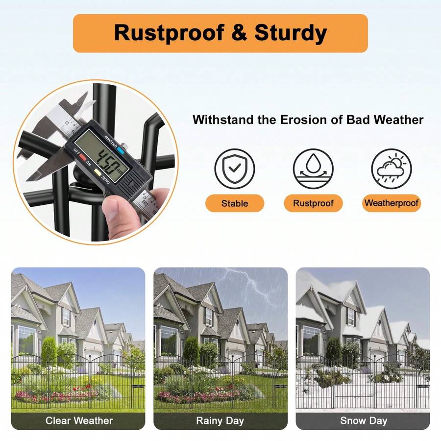 Decorative Garden Fence Animal Barrier With Gate, Dog Rabbit Fencing Arched Rustproof Metal No Dig Pet Outdoor Garden Fence For Yard, Patio, Flower Bed - Black - View 6